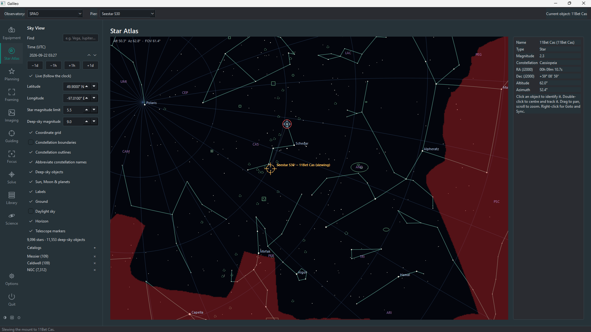 Star Atlas with horizon obstruction.