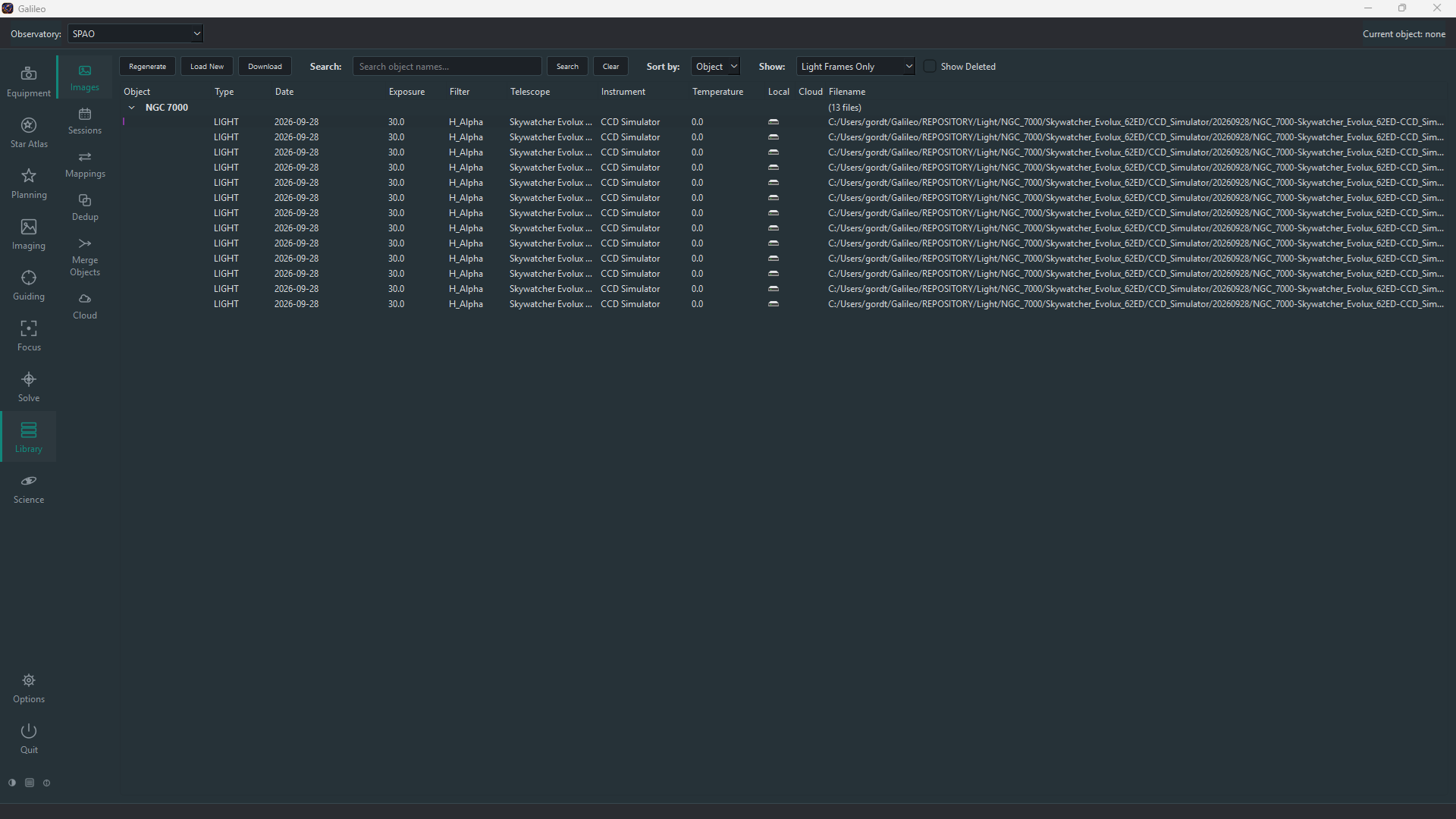 Library screen with image catalog.